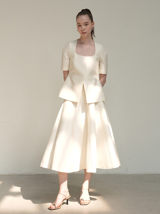 Mikado Silk A-Line Midi Skirt White
