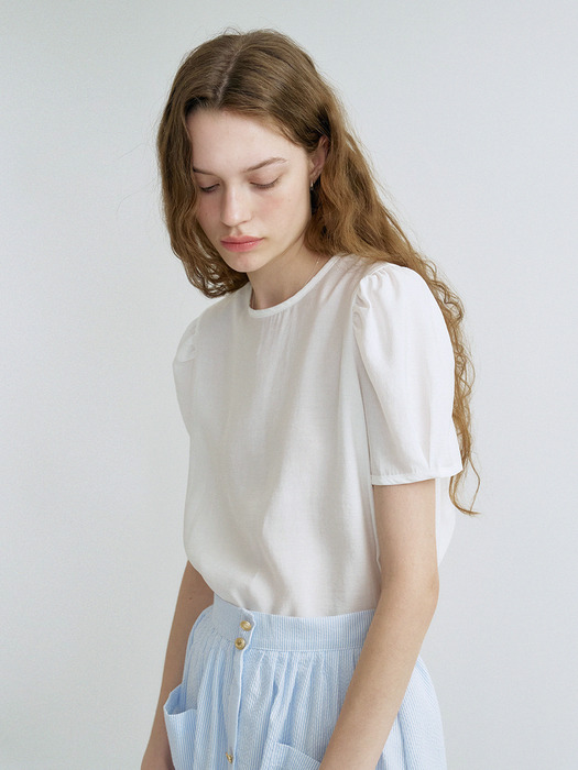 S Daily Shirring Puff Blouse_White