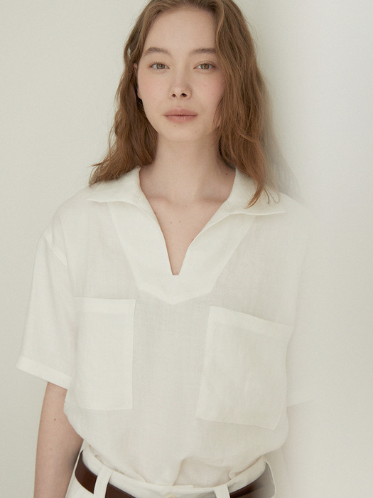 Linen short sleeve top (white)