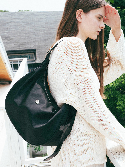 [단독] Classic Button Half Moon Nylon Bag_Black