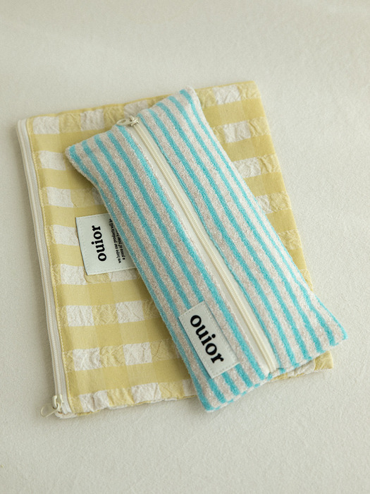 ouior flat pencil case_terry stripe blue (middle zipper)