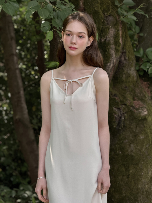 Lautre Ribbon Slip Dress Light Beige