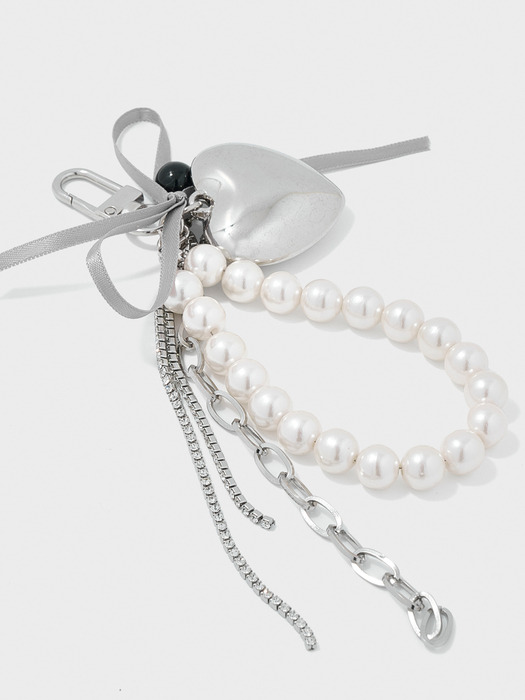 Big heart pearl keyring