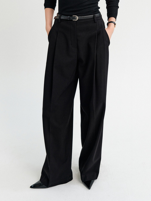 제니퍼 와이드 투 턱 팬츠_블랙 / JENNIFER WIDE TWO TUCK PANTS_BLACK