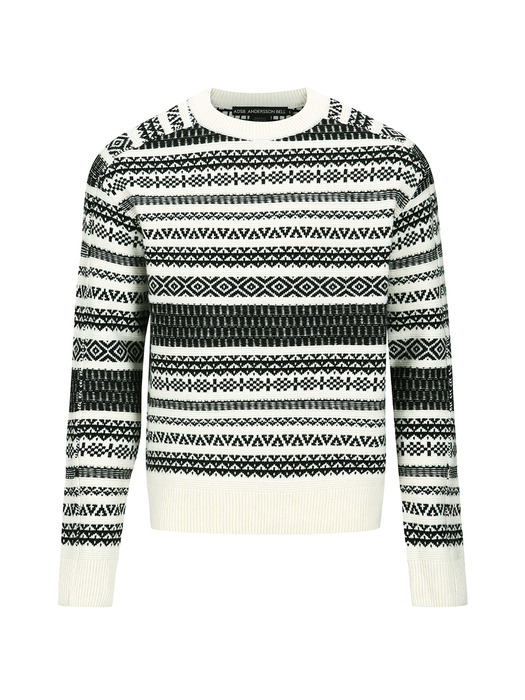 NORDIC CREW-NECK SWEATER atb1162m(ECRU)