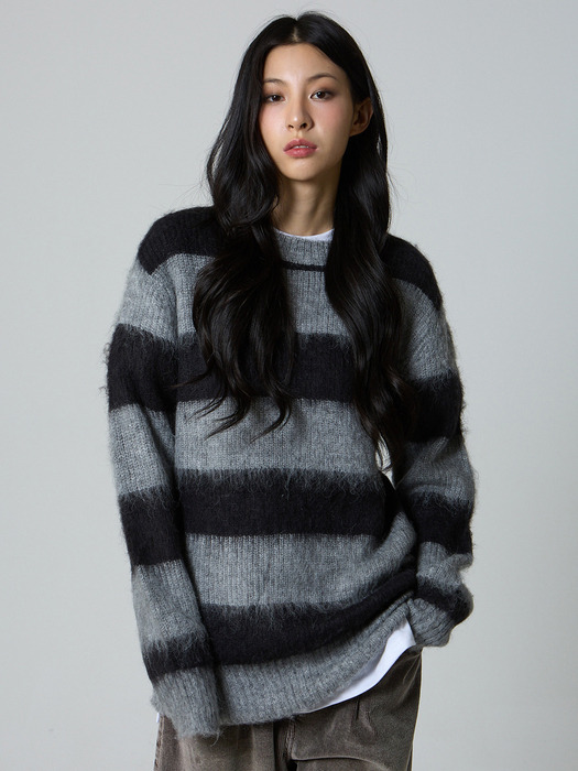 플라넷 모헤어 스트라이프 니트 블랙_Planet Mohair Stripe Knit Black