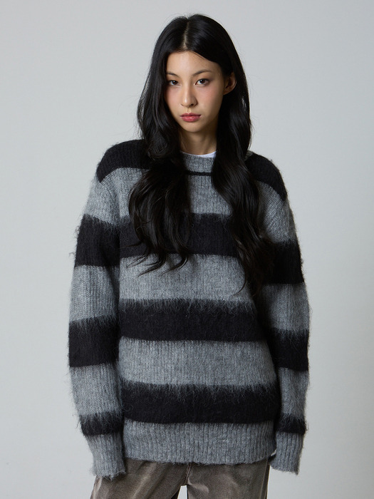 플라넷 모헤어 스트라이프 니트 블랙_Planet Mohair Stripe Knit Black