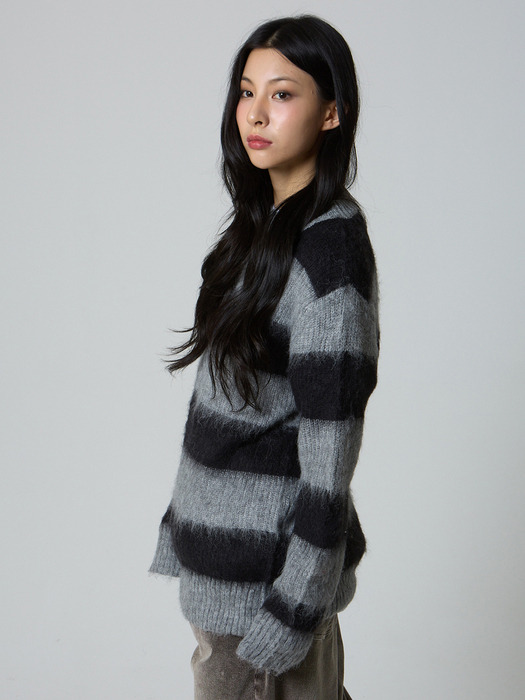 플라넷 모헤어 스트라이프 니트 블랙_Planet Mohair Stripe Knit Black