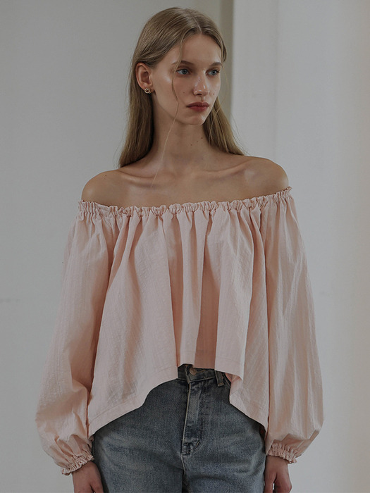 Della Shirring Off Shoulder Blouse [Pink]