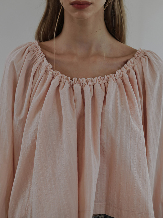 Della Shirring Off Shoulder Blouse [Pink]