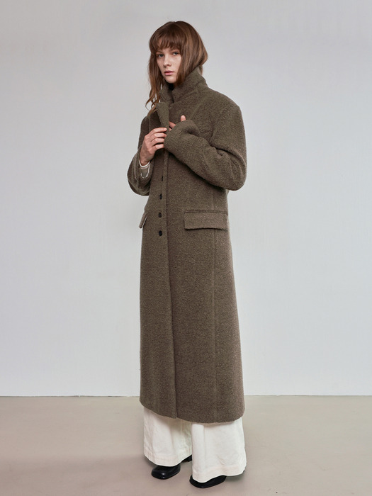 Wool Boa Long Coat _ Soft Khaki