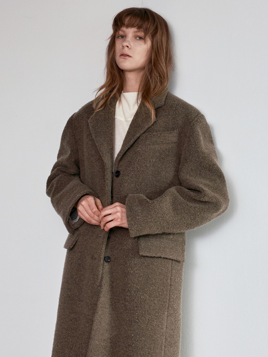 Wool Boa Long Coat _ Soft Khaki