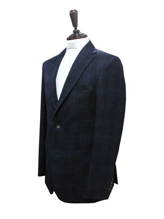 Premium Wool Check soft tailored jacket (Navy)