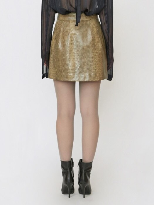 18FW ZIP-FRONT SNAKESKIN-EMBOSSED SKIRT