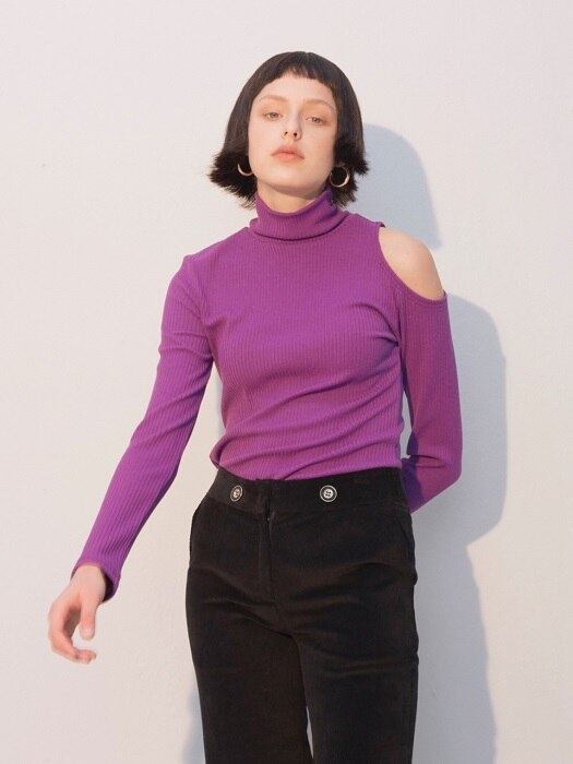 Shoulder Point High Neck T_Purple