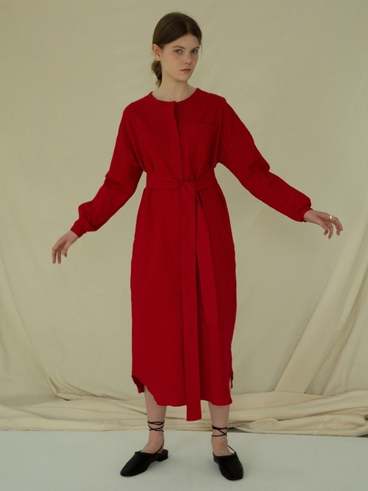 LINEN ROBE DRESS - RED