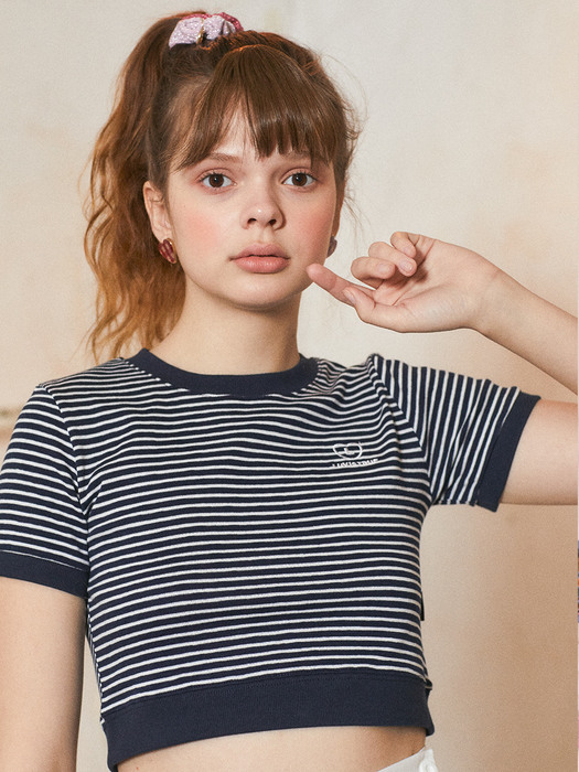 LU STRIPE CROP TEE (NAVY)