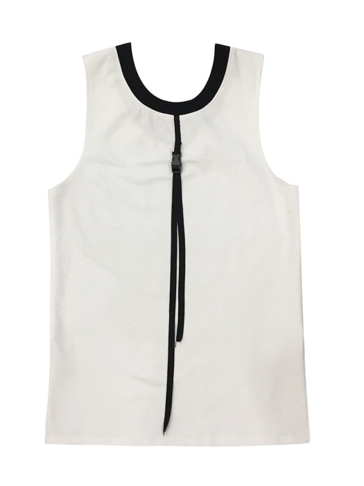 18 S/S KHJ GRAPHIC ZIPPER WHITE SLEEVELESS TOP