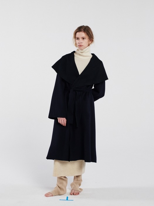 HOODED A-LINE COAT NAVY