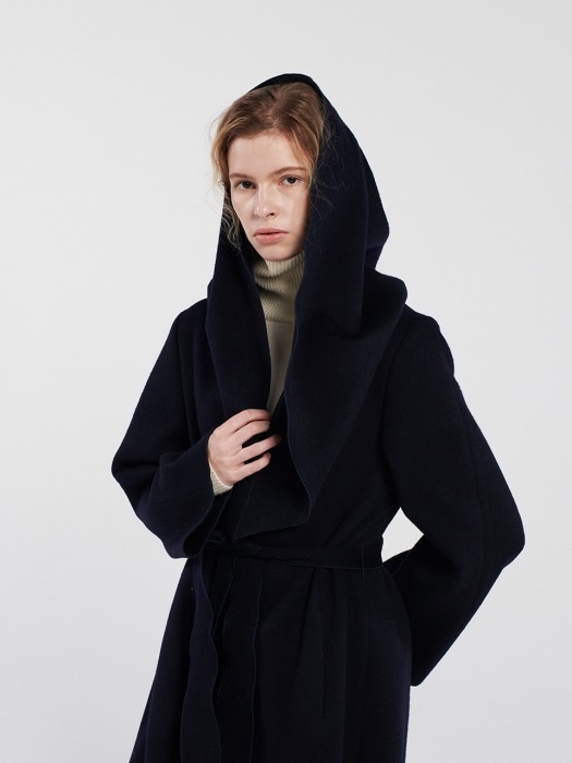 HOODED A-LINE COAT NAVY