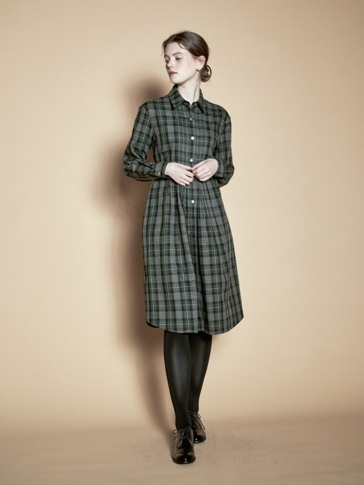 Check Pintuck Shirts Dress_Green