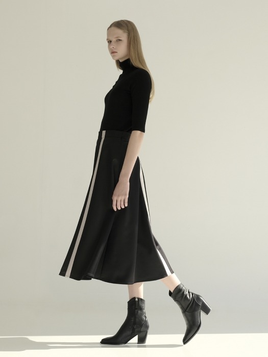 Flare Slit Long Skirt(Black/Silver Beige)