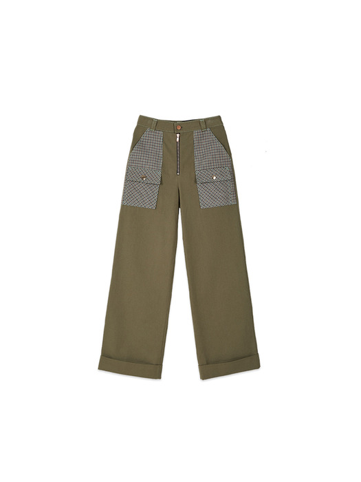 AMELIE COLOR BLOCKING PATCH POCKET PANTS apa322w(KHAKI)