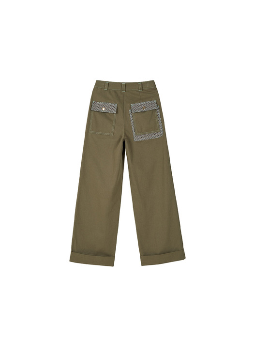 AMELIE COLOR BLOCKING PATCH POCKET PANTS apa322w(KHAKI)