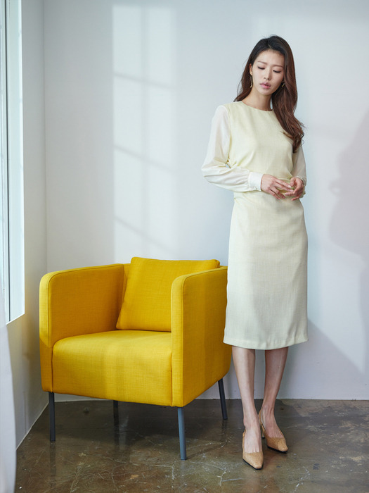 Tweed silk dress lemon