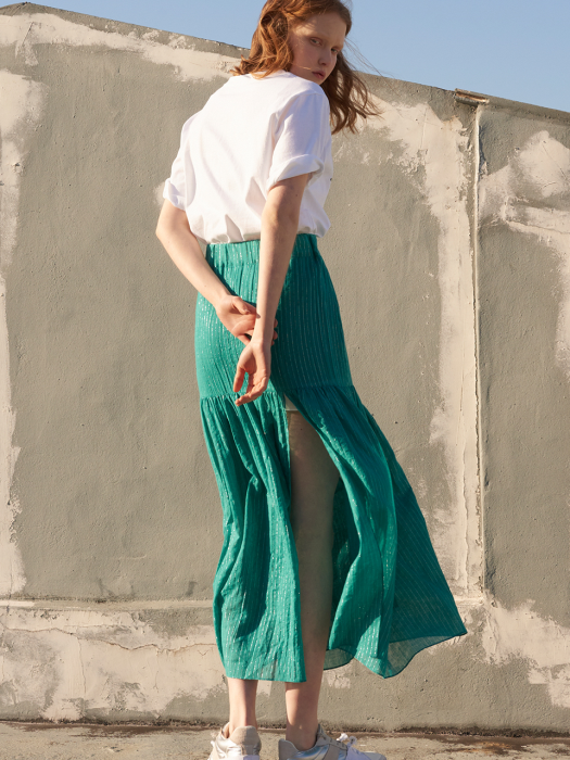 Stripe Mermaid Long Skirts_Green