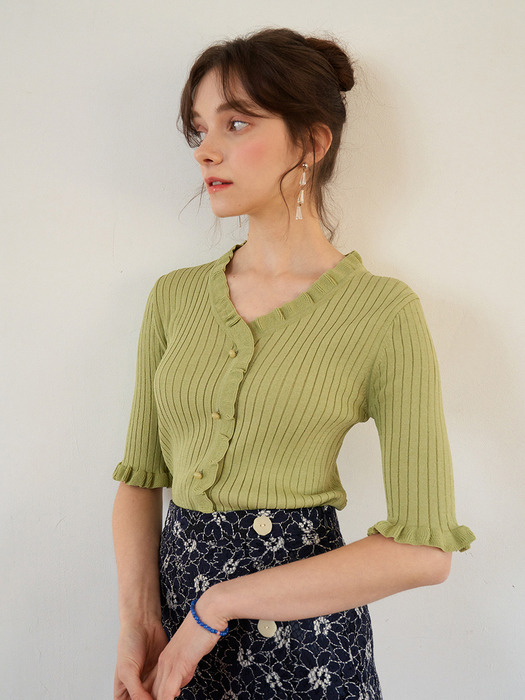 monts 1096 short-sleeve frill knit (yellow green)