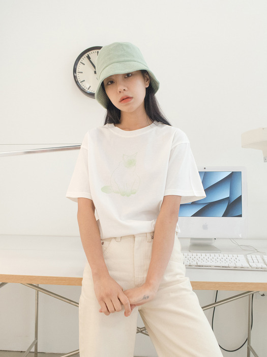 SIAMESE CAT OVER FIT TEE_WHITE