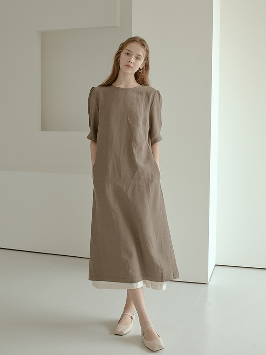 2-way linen long dress[Brown]