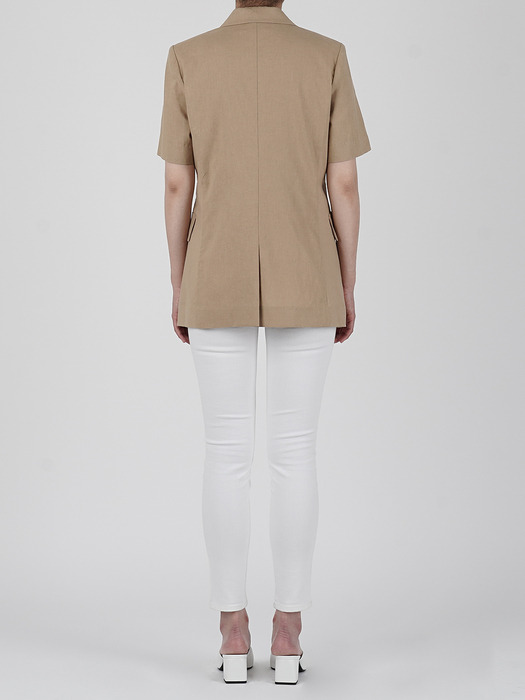 LS SHORT SLEEVE LINEN DOUBLE JACKET_BEIGE