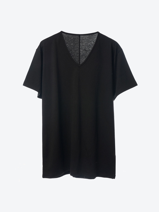 Tencel V Neck T-Shirts[Black(WOMAN)]_UTT-ST06   