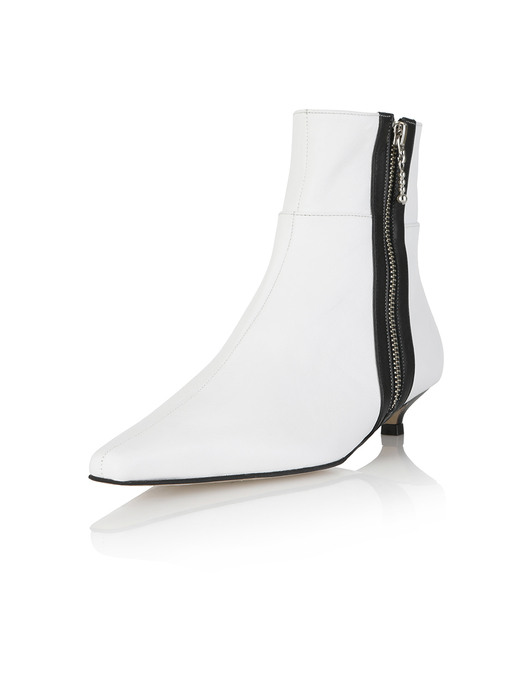 Mikaela Side Zipper Boots / B555 White+Black
