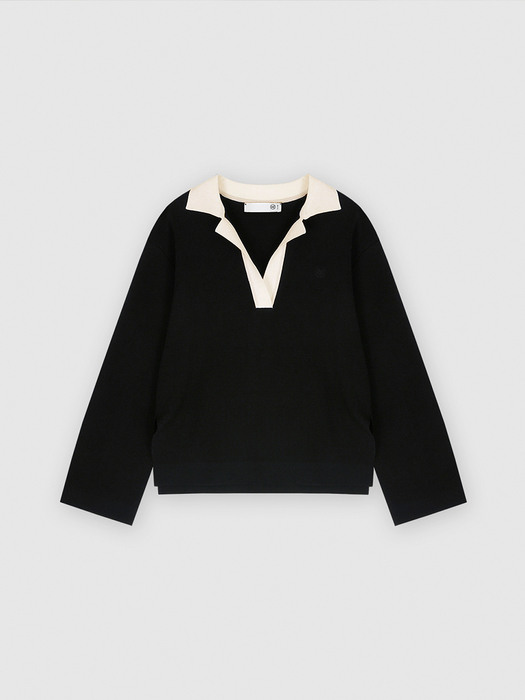 POINTED COLLAR KNIT POLO (BLACK)