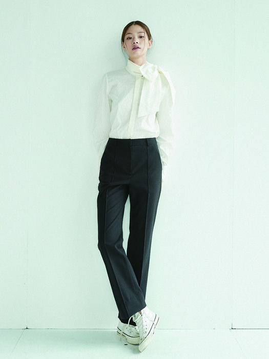 [N]DAECHI Tie blouse (Cream stripe)