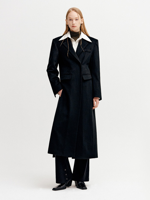 LINE CUT 2-WAY SINGLE WOOL COAT - BLACK