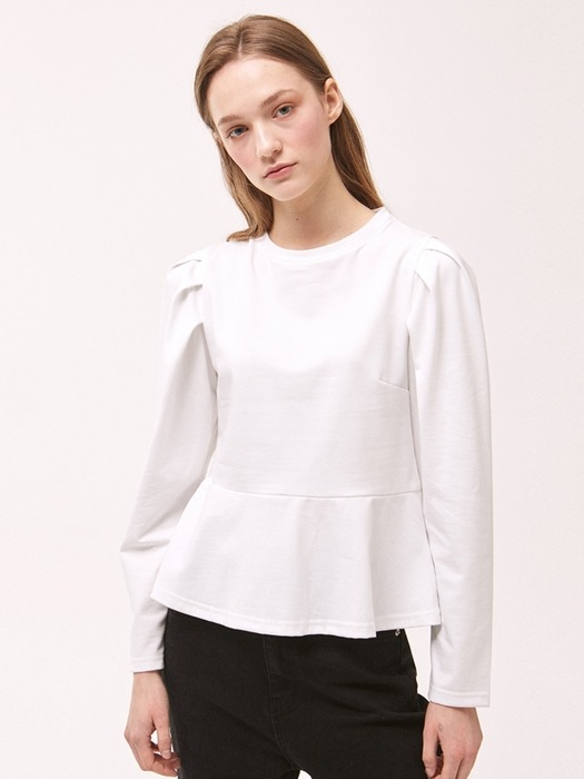 Puff Sleeve Flare T-shirt - White