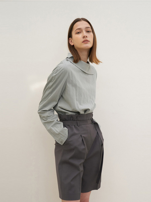 Belted volume half pants (Grey)