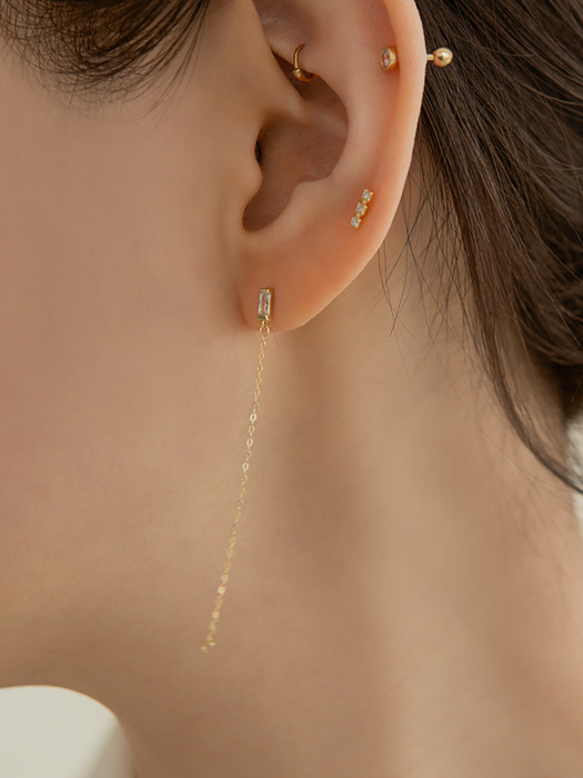 14k Gold Baguette Chain ``drop`` Earrings (14k 골드) a12
