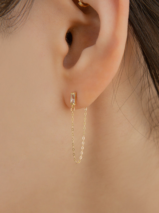 14k Gold Baguette Chain ``drop`` Earrings (14k 골드) a12
