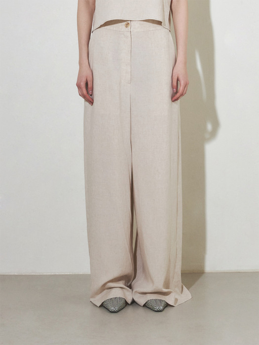 Wide Linen Trousers (Oat)