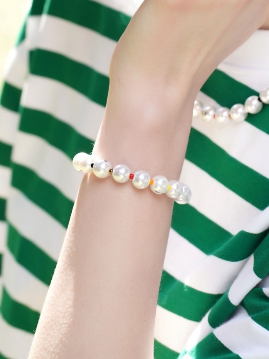 Pearl smile color beads band Bracelet 스마일 진주 레인보우 컬러 비즈 팔찌