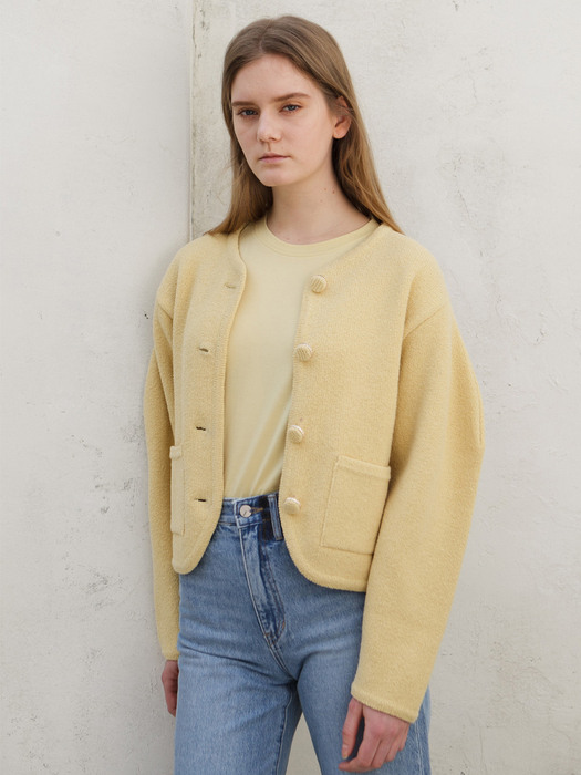 Natural Tweed Knit Cardigan (Butter Yellow)