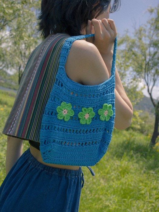 Flower point handmade crochet knit bag (Blue)