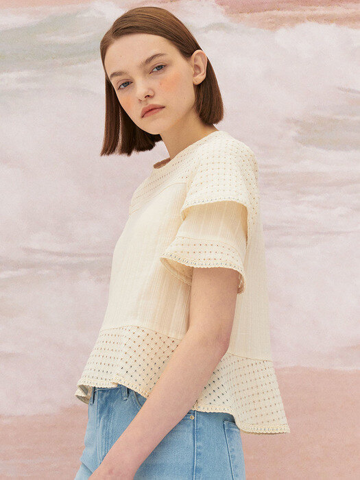  5S Sleeve-ruffle trimmed Blouse - Ivory