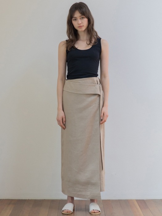 Linen Long Wrap Skirt_BE