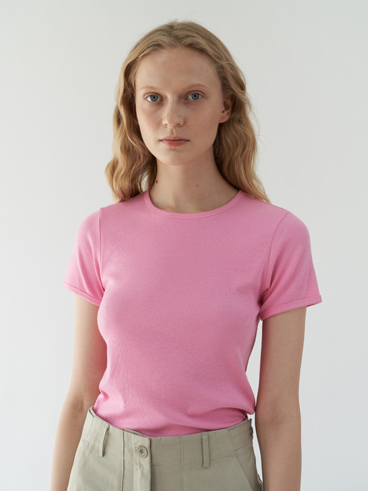 Ribbed Slim T-Shirt ( Rose pink )